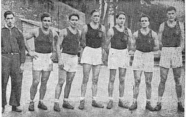1935-36 Dopolavoro Borletti Milano vince il suo primo scudetto Davide Bottasini, Franco Brusoni,  Ezio Conti, Emilio Giassetti, Camillo Marinone, Sergio Paganella, Enrico Castelli, all. Giannino Valli.
